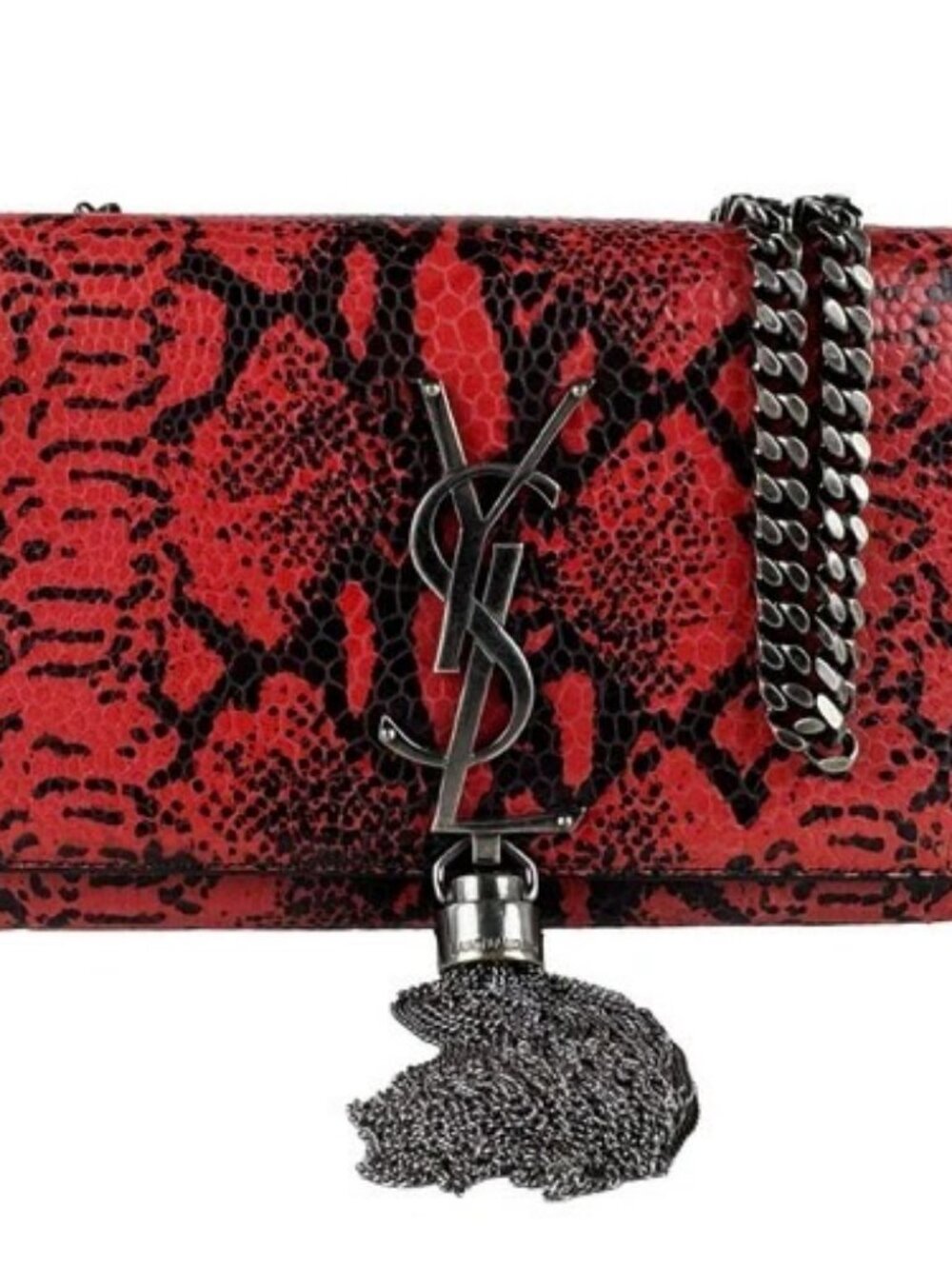 Auth SAINT LAURENT Shoulder Bag Red/Black Leather/Metal - z10835